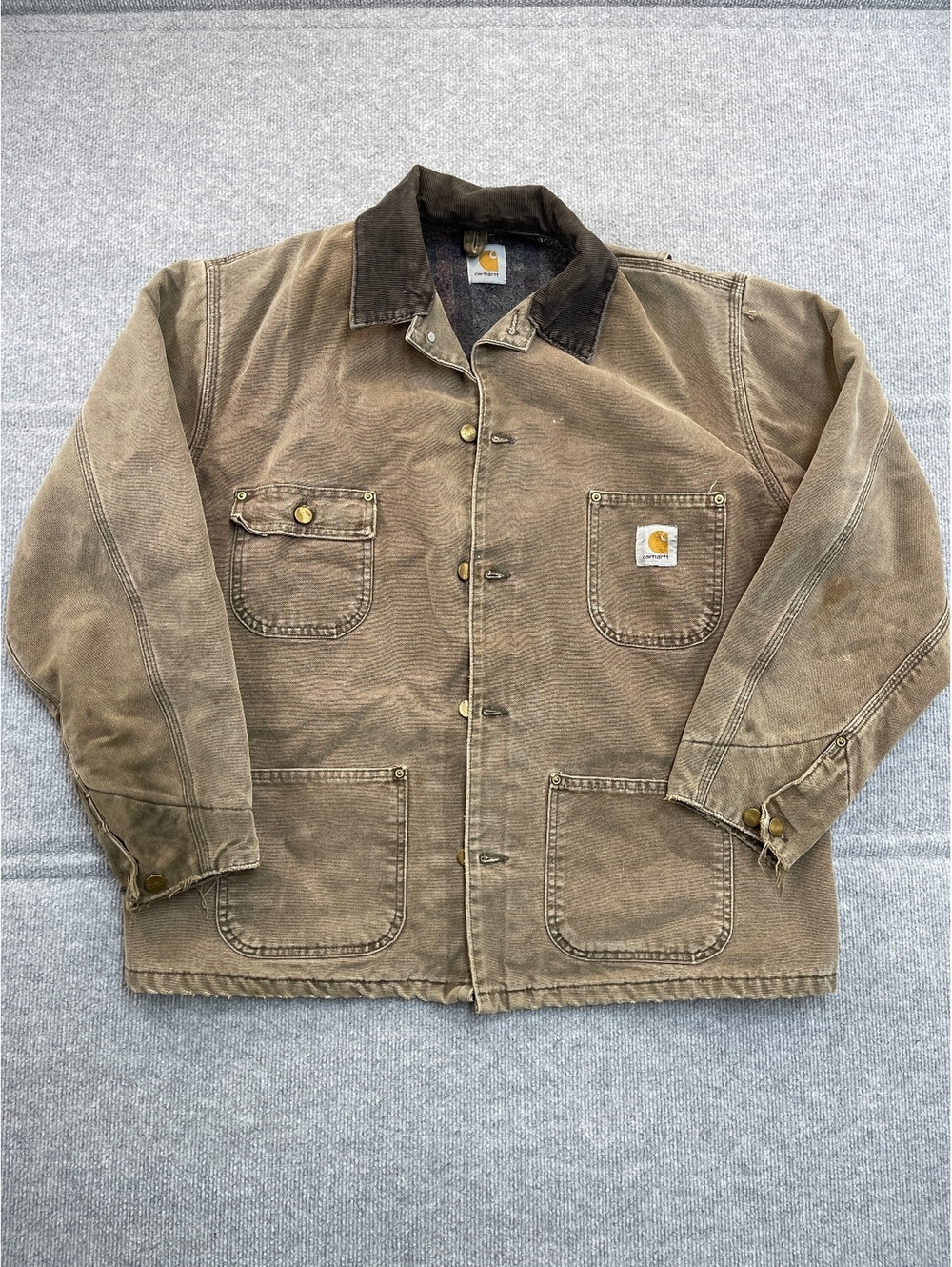Carhartt Vintage Blanket Lined Duck Canvas Chore Coat Jacket Brown Corduroy